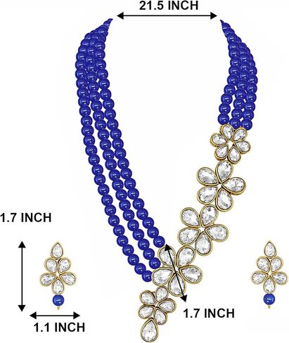 Aheli Floral Crystal Pearl Necklace with Drop Earrings Indian Traditional Bollywood Ethnic Jewelry Set Gift for Women in Saudi Arabia
