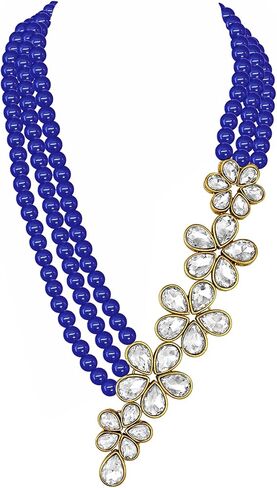 Aheli Floral Crystal Pearl Necklace with Drop Earrings Indian Traditional Bollywood Ethnic Jewelry Set Gift for Women in Saudi Arabia