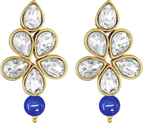 Aheli Floral Crystal Pearl Necklace with Drop Earrings Indian Traditional Bollywood Ethnic Jewelry Set Gift for Women in Saudi Arabia