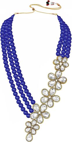 Aheli Floral Crystal Pearl Necklace with Drop Earrings Indian Traditional Bollywood Ethnic Jewelry Set Gift for Women in Saudi Arabia
