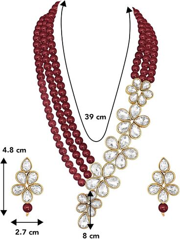 Aheli Floral Crystal Pearl Necklace with Drop Earrings Indian Traditional Bollywood Ethnic Jewelry Set Gift for Women in Saudi Arabia