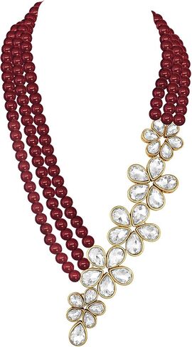 Aheli Floral Crystal Pearl Necklace with Drop Earrings Indian Traditional Bollywood Ethnic Jewelry Set Gift for Women in Saudi Arabia