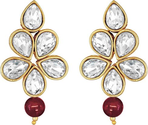 Aheli Floral Crystal Pearl Necklace with Drop Earrings Indian Traditional Bollywood Ethnic Jewelry Set Gift for Women in Saudi Arabia