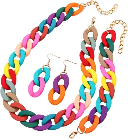 XAM 3PCS/set Acrylic Macaron Chunky Necklace Bracelet and Stud Earring Exaggerate Retro Costume Jewelry for Women in Saudi Arabia