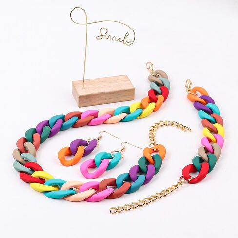 XAM 3PCS/set Acrylic Macaron Chunky Necklace Bracelet and Stud Earring Exaggerate Retro Costume Jewelry for Women in Saudi Arabia