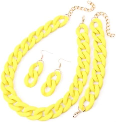 XAM 3PCS/set Acrylic Macaron Chunky Necklace Bracelet and Stud Earring Exaggerate Retro Costume Jewelry for Women in Saudi Arabia