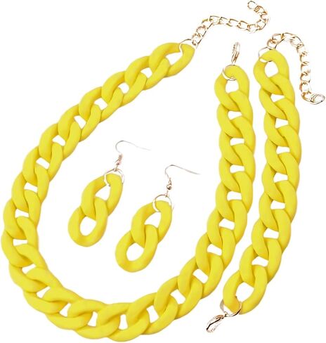 XAM 3PCS/set Acrylic Macaron Chunky Necklace Bracelet and Stud Earring Exaggerate Retro Costume Jewelry for Women in Saudi Arabia