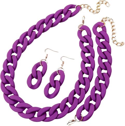 XAM 3PCS/set Acrylic Macaron Chunky Necklace Bracelet and Stud Earring Exaggerate Retro Costume Jewelry for Women in Saudi Arabia