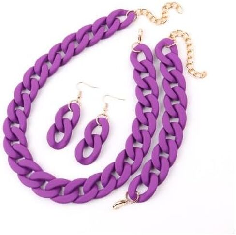 XAM 3PCS/set Acrylic Macaron Chunky Necklace Bracelet and Stud Earring Exaggerate Retro Costume Jewelry for Women in Saudi Arabia
