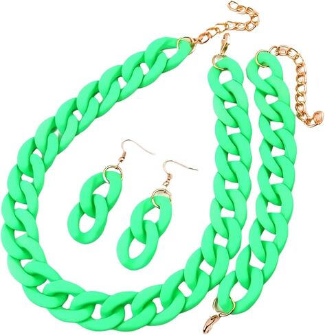 XAM 3PCS/set Acrylic Macaron Chunky Necklace Bracelet and Stud Earring Exaggerate Retro Costume Jewelry for Women in Saudi Arabia
