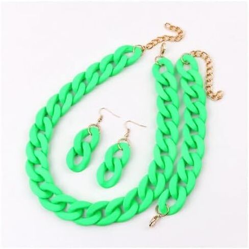 XAM 3PCS/set Acrylic Macaron Chunky Necklace Bracelet and Stud Earring Exaggerate Retro Costume Jewelry for Women in Saudi Arabia