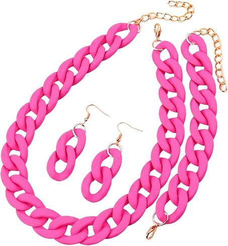 XAM 3PCS/set Acrylic Macaron Chunky Necklace Bracelet and Stud Earring Exaggerate Retro Costume Jewelry for Women in Saudi Arabia