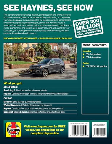 Haynes Jeep Compass MP - Gasoline (2017-2022) دليل الإصلاح (صور ملونة كاملة ومخططات مع وصول مجاني عبر الإنترنت إلى المزيد من محتوى الإصلاح) in Saudi Arabia