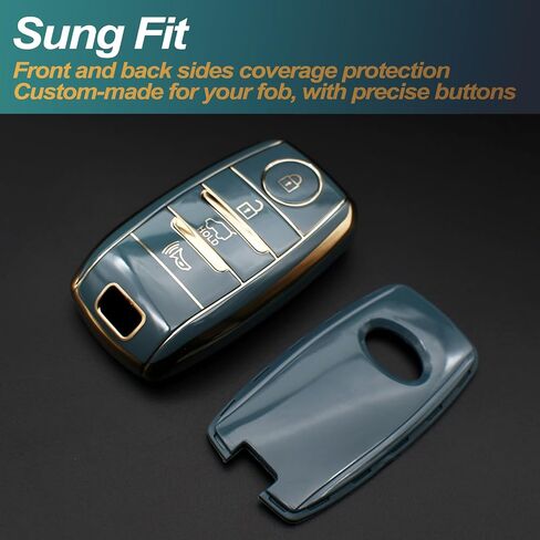 تغطية Foyoun Key Fob متوافقة مع Kia Forte Koup Niro Optima Rio Sorento Soul Sportage Smart 4 Buttons TPU الإكسسوارات حماية Case Key Keyless Key بدون مفتاح ، والأزرق الرمادي ، وليس لـ Flip Key in Kuwait