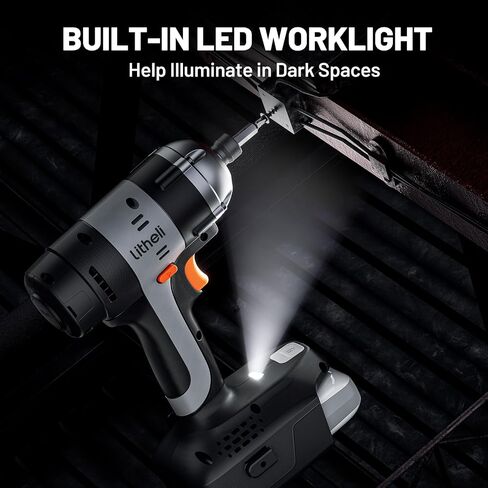 Litheli 20V MAX Cordless Impact Driver Kit, 1/4 Inch Brushless Hex Driver, 230N.m Torque, with 2.0Ah Battery, 14PCS Sockets, 10PCS Driver Bits and Tool Bag Included in Saudi Arabia