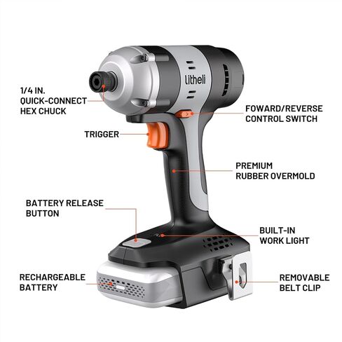 Litheli 20V MAX Cordless Impact Driver Kit, 1/4 Inch Brushless Hex Driver, 230N.m Torque, with 2.0Ah Battery, 14PCS Sockets, 10PCS Driver Bits and Tool Bag Included in Saudi Arabia