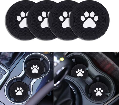 4 Pack Car Cup Holder Coasters, Dog Paw Insert Car Cup Coaster, 2.75 Inch Anti Slip Shockproof Embedded Drink Mat, Vehicle Interior Decor Accessories (Black) in Kuwait