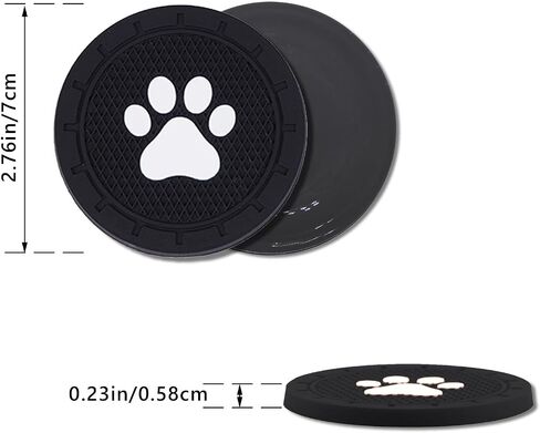 4 Pack Car Cup Holder Coasters, Dog Paw Insert Car Cup Coaster, 2.75 Inch Anti Slip Shockproof Embedded Drink Mat, Vehicle Interior Decor Accessories (Black) in Kuwait