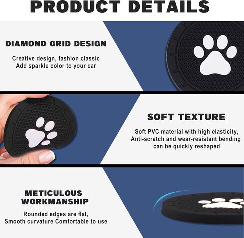 4 Pack Car Cup Holder Coasters, Dog Paw Insert Car Cup Coaster, 2.75 Inch Anti Slip Shockproof Embedded Drink Mat, Vehicle Interior Decor Accessories (Black) in Kuwait