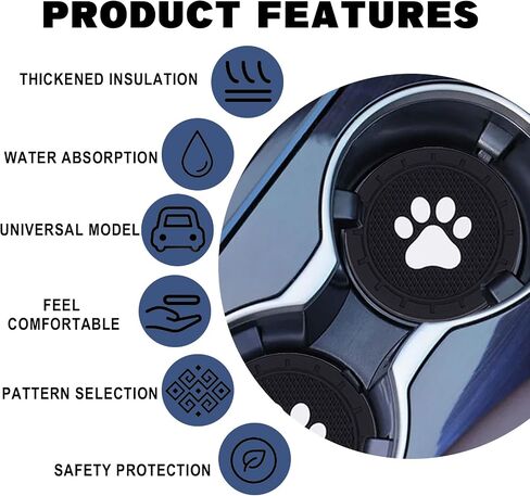 4 Pack Car Cup Holder Coasters, Dog Paw Insert Car Cup Coaster, 2.75 Inch Anti Slip Shockproof Embedded Drink Mat, Vehicle Interior Decor Accessories (Black) in Kuwait