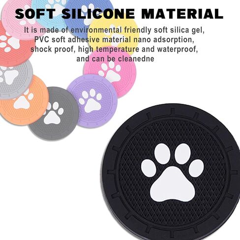 4 Pack Car Cup Holder Coasters, Dog Paw Insert Car Cup Coaster, 2.75 Inch Anti Slip Shockproof Embedded Drink Mat, Vehicle Interior Decor Accessories (Black) in Kuwait