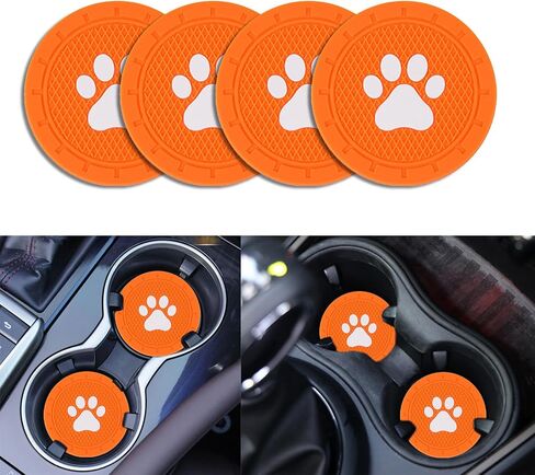 4 Pack Car Cup Holder Coasters, Dog Paw Insert Car Cup Coaster, 2.75 Inch Anti Slip Shockproof Embedded Drink Mat, Vehicle Interior Decor Accessories (Black) in Kuwait