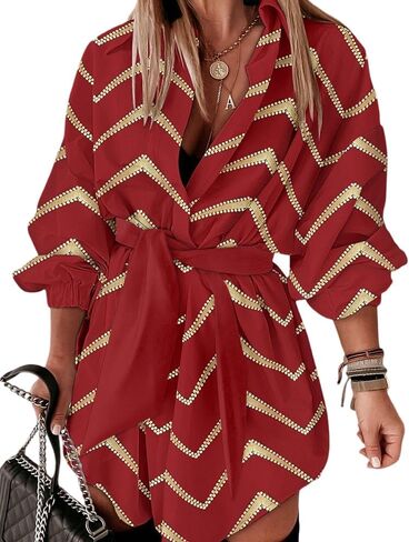 Chicme Womens Long Sleeve Dress Dress Dress Bronzing Chevron Print Terctly Terted Twal Tert in Saudi Arabia
