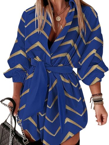 Chicme Womens Long Sleeve Dress Dress Dress Bronzing Chevron Print Terctly Terted Twal Tert in Kuwait