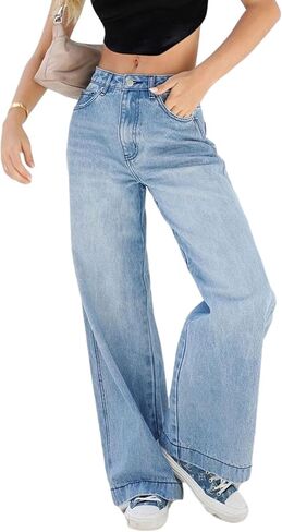 EMMIOL Women's 2025 Wide Leg Jeans Distress Mid Waist Denim Pants Vintage Y2K Trousers in Saudi Arabia