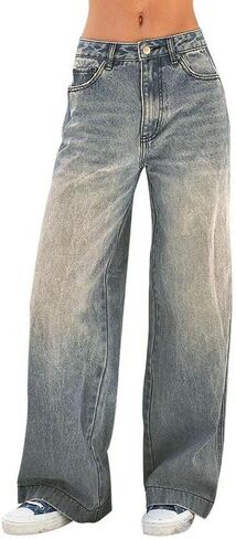 EMMIOL Women's 2025 Wide Leg Jeans Distress Mid Waist Denim Pants Vintage Y2K Trousers in Saudi Arabia