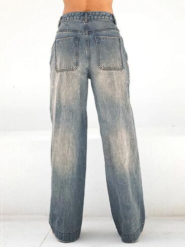 EMMIOL Women's 2025 Wide Leg Jeans Distress Mid Waist Denim Pants Vintage Y2K Trousers in Saudi Arabia