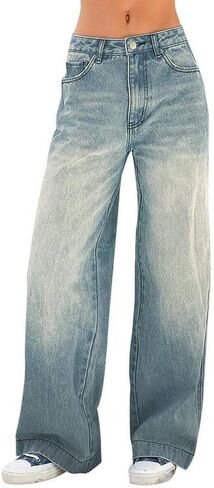 EMMIOL Women's 2025 Wide Leg Jeans Distress Mid Waist Denim Pants Vintage Y2K Trousers in Saudi Arabia