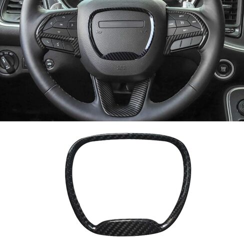 1pc Dry Carbon Fiber Interior Accessory Steering Wheel Decor Cover Trim for Dodge Challenger Charger 2015-2022 in Saudi Arabia