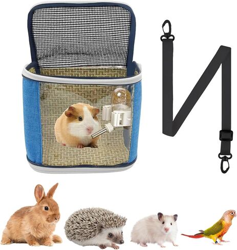 Guinea Pig Carrier Bag with Water Bottle，Travel Portable Small Animal Carrier Sling Pouch, Clear Window Carrier Backpack for Hamster Bunny Gerbil Hedgehog Sugar Glider Lizard Bird.(Blue) in Saudi Arabia