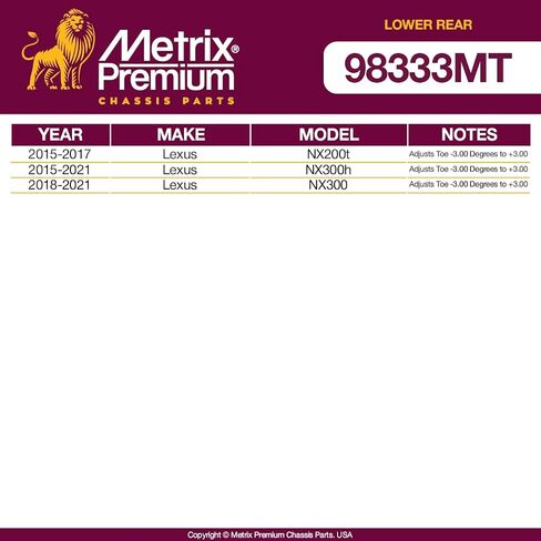 Metrix Premium Chassis Parts-2 PC أسفل الذراع الخلفي ARM W BALL CONSION و LOTPHING ANGLEST TELL FITS 2015-2017 LEXUS NX200T ، 2018-2021 NX300 ، NX300H استبدال RK621848 ، مصنوعة في أوروبا in Saudi Arabia