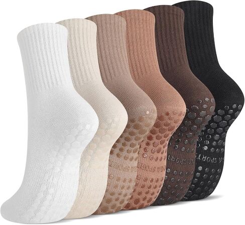 Jspupifip 6 Pairs Pilates Socks with Grips for Women Non Slip Grip Yoga Socks Grippy Crew Sock for Barre Ballet Barefoot Workout Hospital in Saudi Arabia