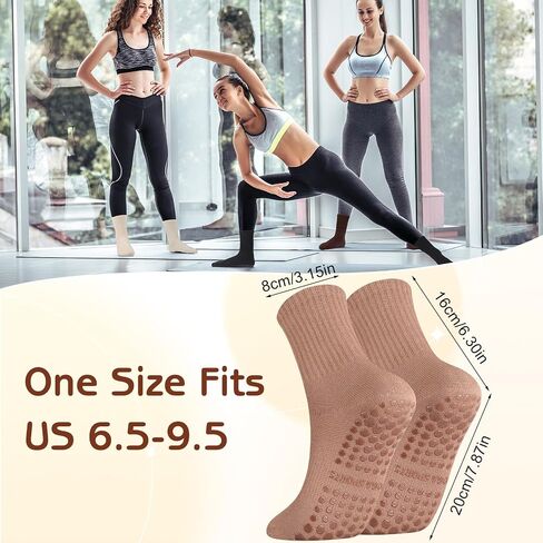 Jspupifip 6 Pairs Pilates Socks with Grips for Women Non Slip Grip Yoga Socks Grippy Crew Sock for Barre Ballet Barefoot Workout Hospital in Saudi Arabia