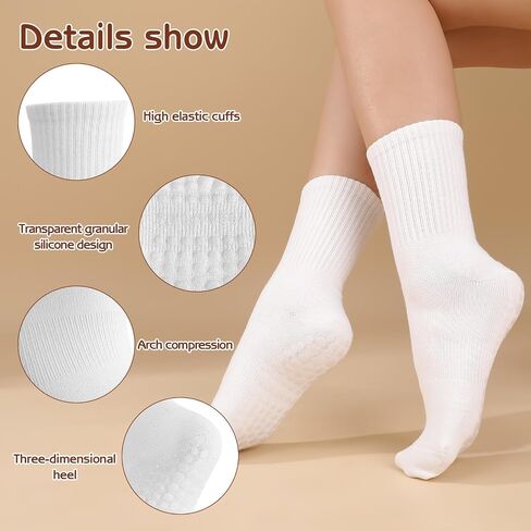 Jspupifip 6 Pairs Pilates Socks with Grips for Women Non Slip Grip Yoga Socks Grippy Crew Sock for Barre Ballet Barefoot Workout Hospital in Saudi Arabia