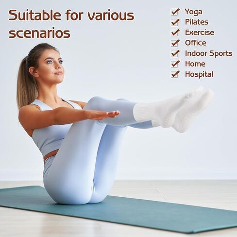 Jspupifip 6 Pairs Pilates Socks with Grips for Women Non Slip Grip Yoga Socks Grippy Crew Sock for Barre Ballet Barefoot Workout Hospital in Saudi Arabia