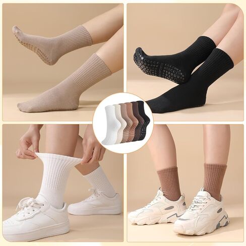Jspupifip 6 Pairs Pilates Socks with Grips for Women Non Slip Grip Yoga Socks Grippy Crew Sock for Barre Ballet Barefoot Workout Hospital in Saudi Arabia