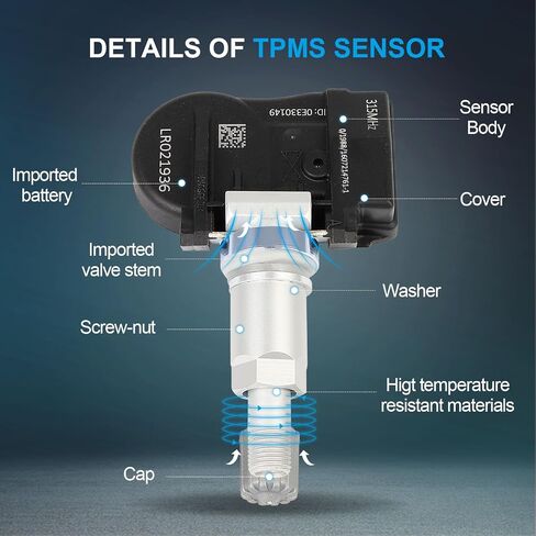 FINDAUTO Tire Sensor,315MHz Tire Pressure Monitoring System TPMS Sensor Replacement for Fiat for Mazda Replaces 5127335AF BHA4-37-140 C2C25519 XR855950 LR032833 BBM2-37-140B 4Pack in Saudi Arabia