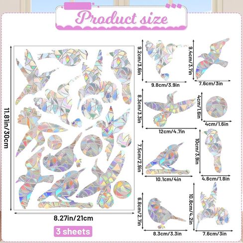 48 PCS Window Comings for Bird Strikes ، شارات نافذة مضادة للتصادم لا غراء يتطلب ملصقات نوافذ الباب الزجاجية الشفافة الملونة للوقاية من Windows Windows Strike Strike in Saudi Arabia