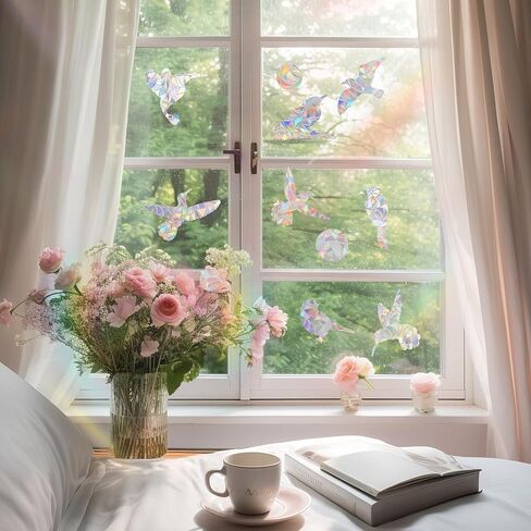 48 PCS Window Comings for Bird Strikes ، شارات نافذة مضادة للتصادم لا غراء يتطلب ملصقات نوافذ الباب الزجاجية الشفافة الملونة للوقاية من Windows Windows Strike Strike in Saudi Arabia