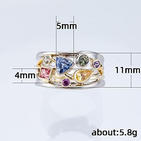 Lresjjiuj 925 Sterling Silver هندسة ملونة Moissanite Band Womens لامعة كاملة الماس قوس قزح الأحجار الكريمة حلقة متعددة الصف موجة الأبدية الاشتباك in Kuwait
