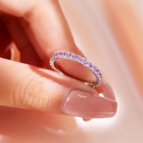 925 sterling Silver 2mm Ring Ring for Women ، Moissanite & Moateged-Mostireds ، Stylty Beatherity Style ، الأصفر/الأزرق/الأخضر/الأرجواني in Kuwait