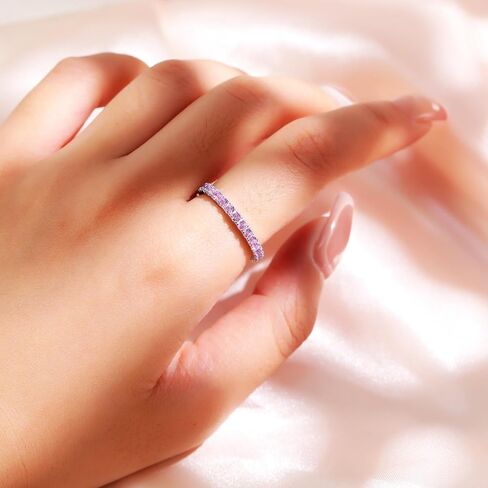 925 sterling Silver 2mm Ring Ring for Women ، Moissanite & Moateged-Mostireds ، Stylty Beatherity Style ، الأصفر/الأزرق/الأخضر/الأرجواني in Kuwait