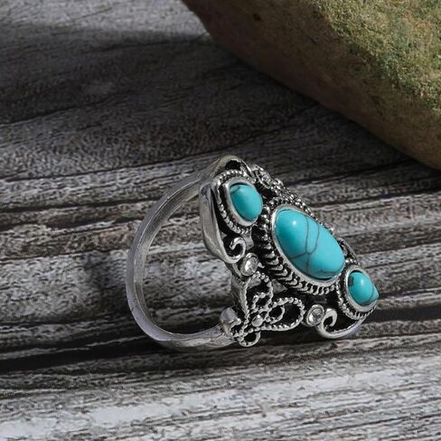 LadayPoa Bohemian Turquoise Ring for Women, 925 Silver Vintage Cowgirl Jewelry, Western Statement Turquoise Jewelry for Women in Saudi Arabia