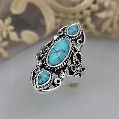 LadayPoa Bohemian Turquoise Ring for Women, 925 Silver Vintage Cowgirl Jewelry, Western Statement Turquoise Jewelry for Women in Saudi Arabia