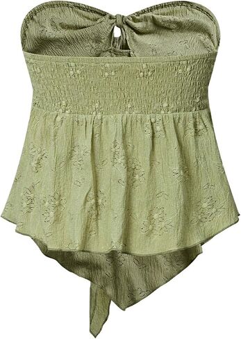 SweatyRocks Women's Knot Bow Front Eyelet Embroidery Textured Strapless Tube Tops in Saudi Arabia