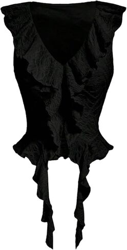 Floerns Women's Y2K Asymmetrical Ruffle Concert Top V Neck Sleeveless Textured Going Out Western Crop Tops in Saudi Arabia